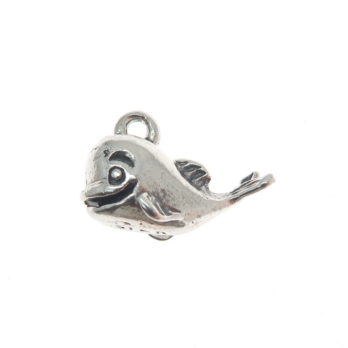 925 Sterling Silver Vintage Baby Whale Oxidized Minimalist 3D Charm Pendant