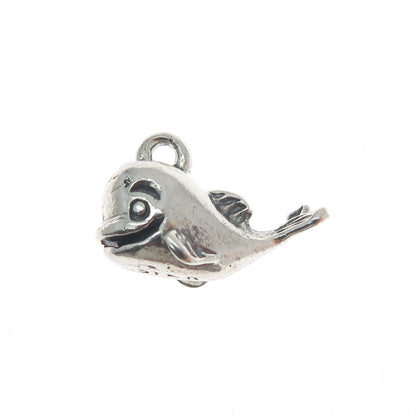 925 Sterling Silver Vintage Baby Whale Oxidized Minimalist 3D Charm Pendant