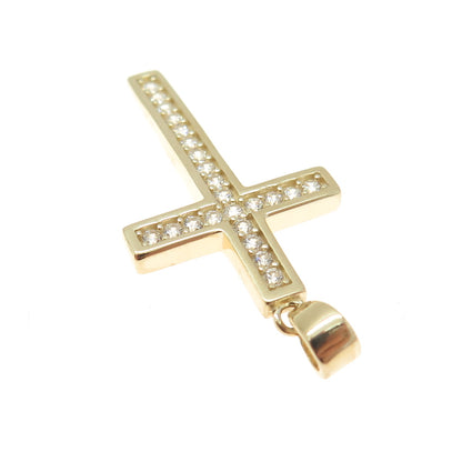 14K Yellow Gold Round-Cut C Z Cross Religious Charm Pendant