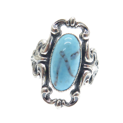 BEAU 925 Sterling Silver Antique Art Deco Faux Turquoise Ring Size 6.25