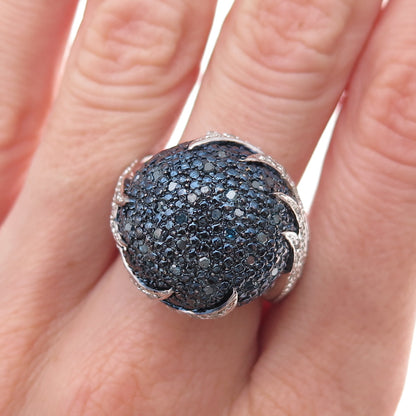 Chuck Clemency 925 Sterling Silver Real Blue & White Diamond Dome Ring Size 8