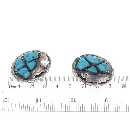 Afonso Penketewa Zuni Old Pawn 925 Sterling Vintage Turquoise Clip On Earrings