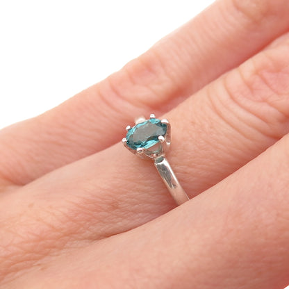 Tommy Long 925 Sterling Silver Vintage Real Oval-Cut Blue Spinel Ring Size 4.5
