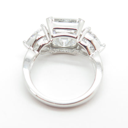 925 Sterling Silver Emerald-Cut & Heart-Cut Shaped C Z Ring Size 6
