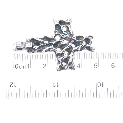 925 Sterling Silver Vintage Modernist Cross Oxidized Charm Pendant