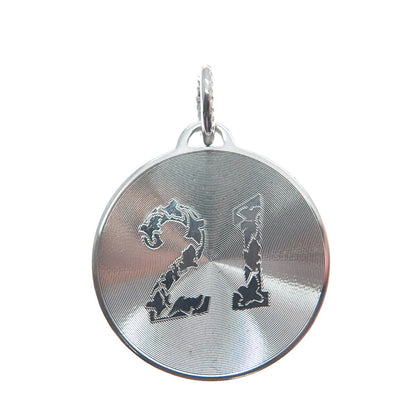 925 Sterling Silver Vintage 21 Lucky Number Round Charm Pendant
