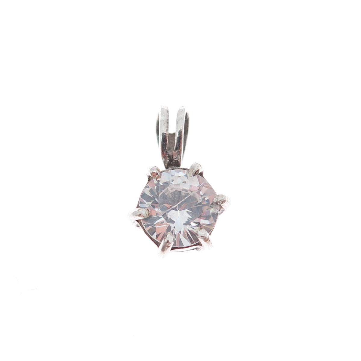 925 Sterling Silver Vintage Round-Cut C Z Minimalist Charm Pendant