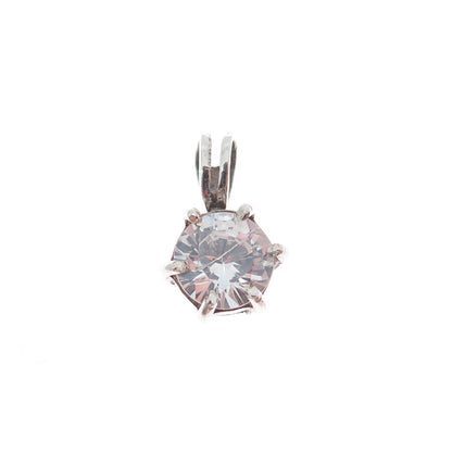 925 Sterling Silver Vintage Round-Cut C Z Minimalist Charm Pendant