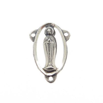 925 Sterling Silver Antique Art Deco St. Mary Rosary Chain Religious Pendant