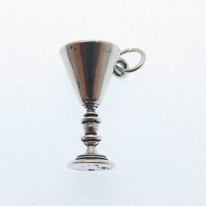 SUNWEST 925 Sterling Silver Vintage Wine Goblet Oxidized Mini 3D Charm Pendant