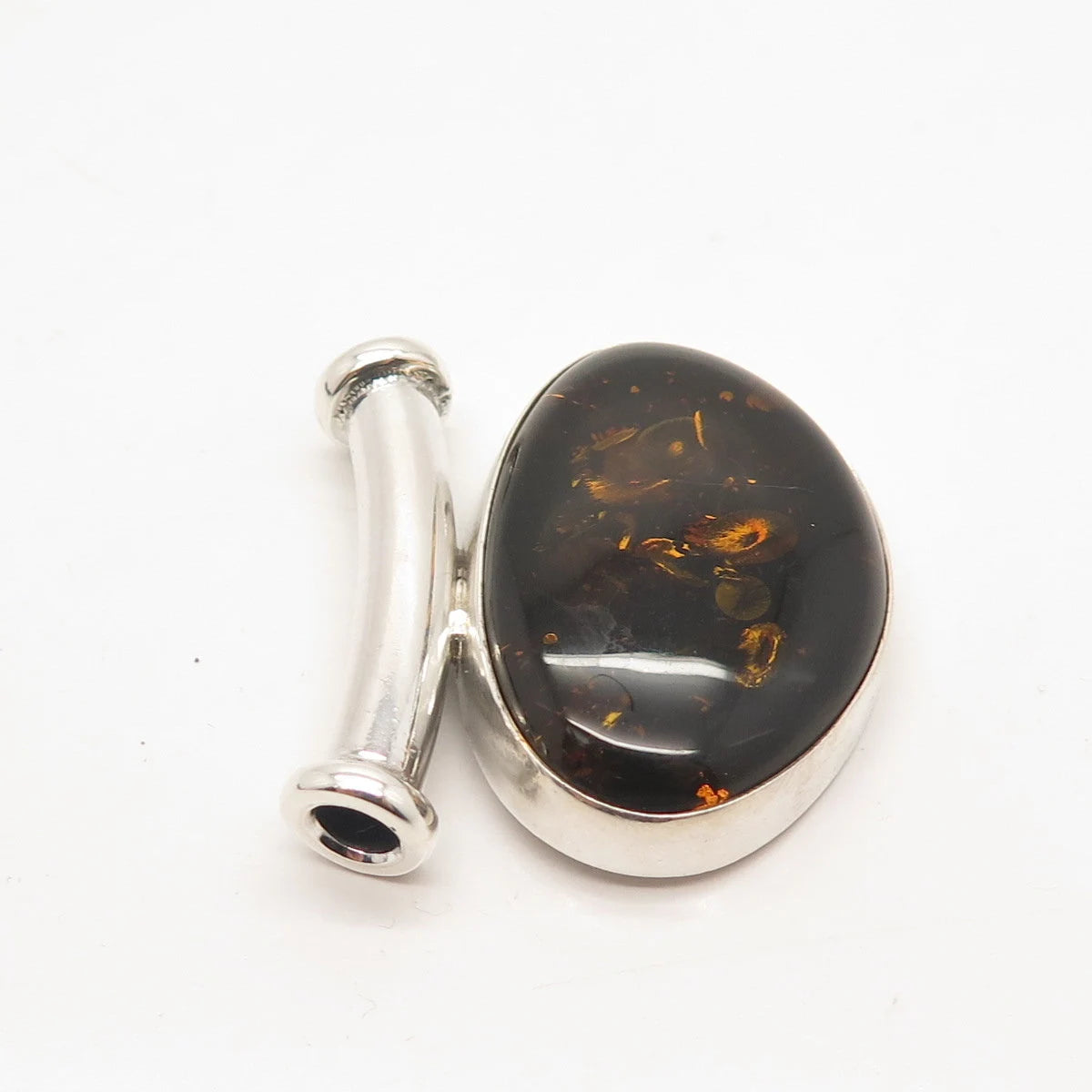 925 Sterling Silver Vintage Real Amber Slide Pendant