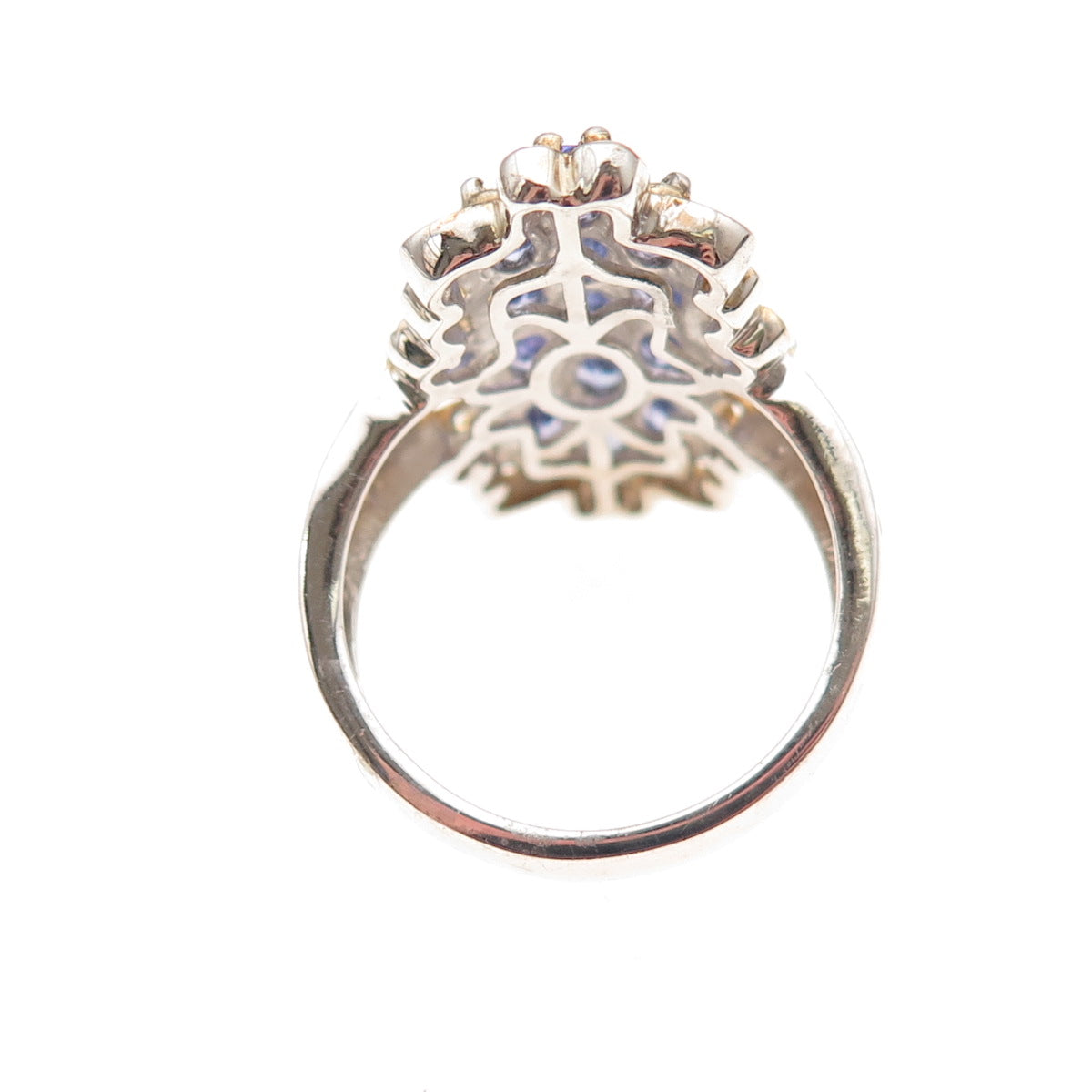 Chuck Clemency 925 Sterling Silver 2-Tone Real Tanzanite Floral Ring Size 8.25