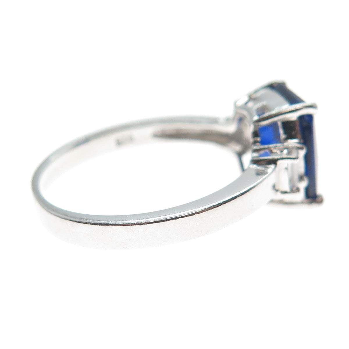 925 Sterling Silver Blue & White Multi-Cut Shaped C Z Ring Size 9.5