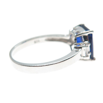 925 Sterling Silver Blue & White Multi-Cut Shaped C Z Ring Size 9.5