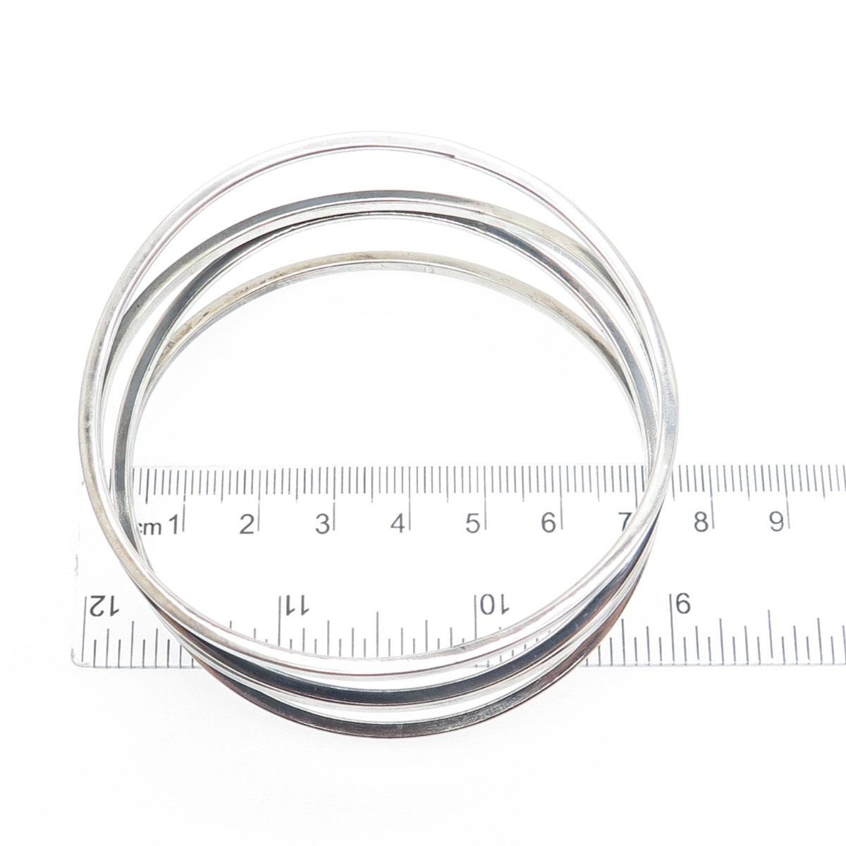 925 Sterling Silver Vintage Mexico Modernist Wavy Multi-Row Bangle Bracelet 8"