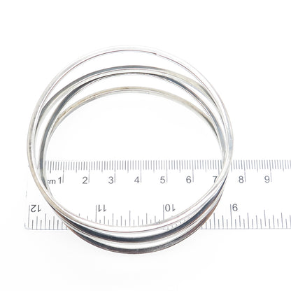 925 Sterling Silver Vintage Mexico Modernist Wavy Multi-Row Bangle Bracelet 8"