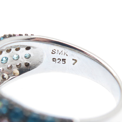 925 Sterling Silver SMK Multi-Color Round-Cut Shaped C Z Ring Size 7