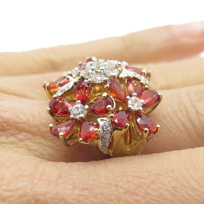 DSMK 925 Sterling Silver Gold Plated Fire Sapphire & White Topaz Ring Size 7.25