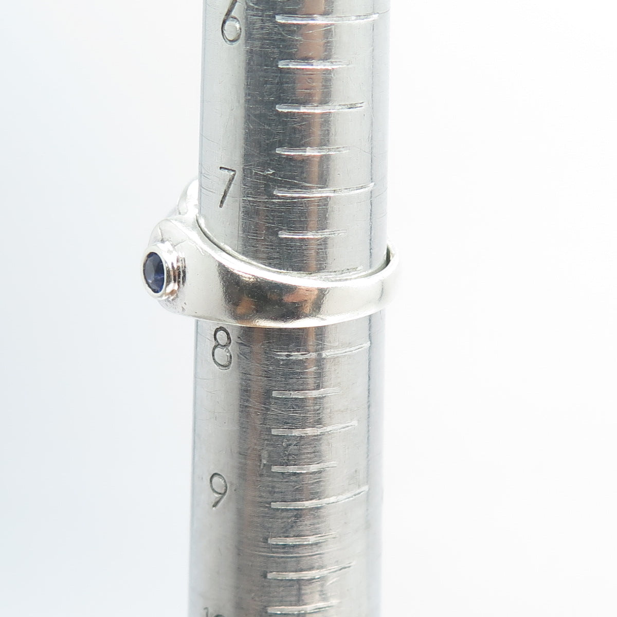 925 Sterling Silver Vintage Real Amethyst & Aquamarine Modernist Ring Size 7.75