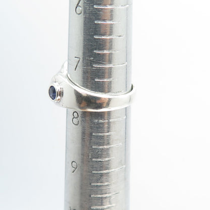 925 Sterling Silver Vintage Real Amethyst & Aquamarine Modernist Ring Size 7.75