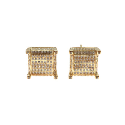 925 Sterling Silver Gold Plated Round-Cut C Z Square Stud Earrings