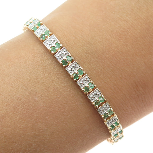 ROSS SIMONS Sterling Silver Gold Plated Diamond Accent & Emerald Bracelet 7.25"