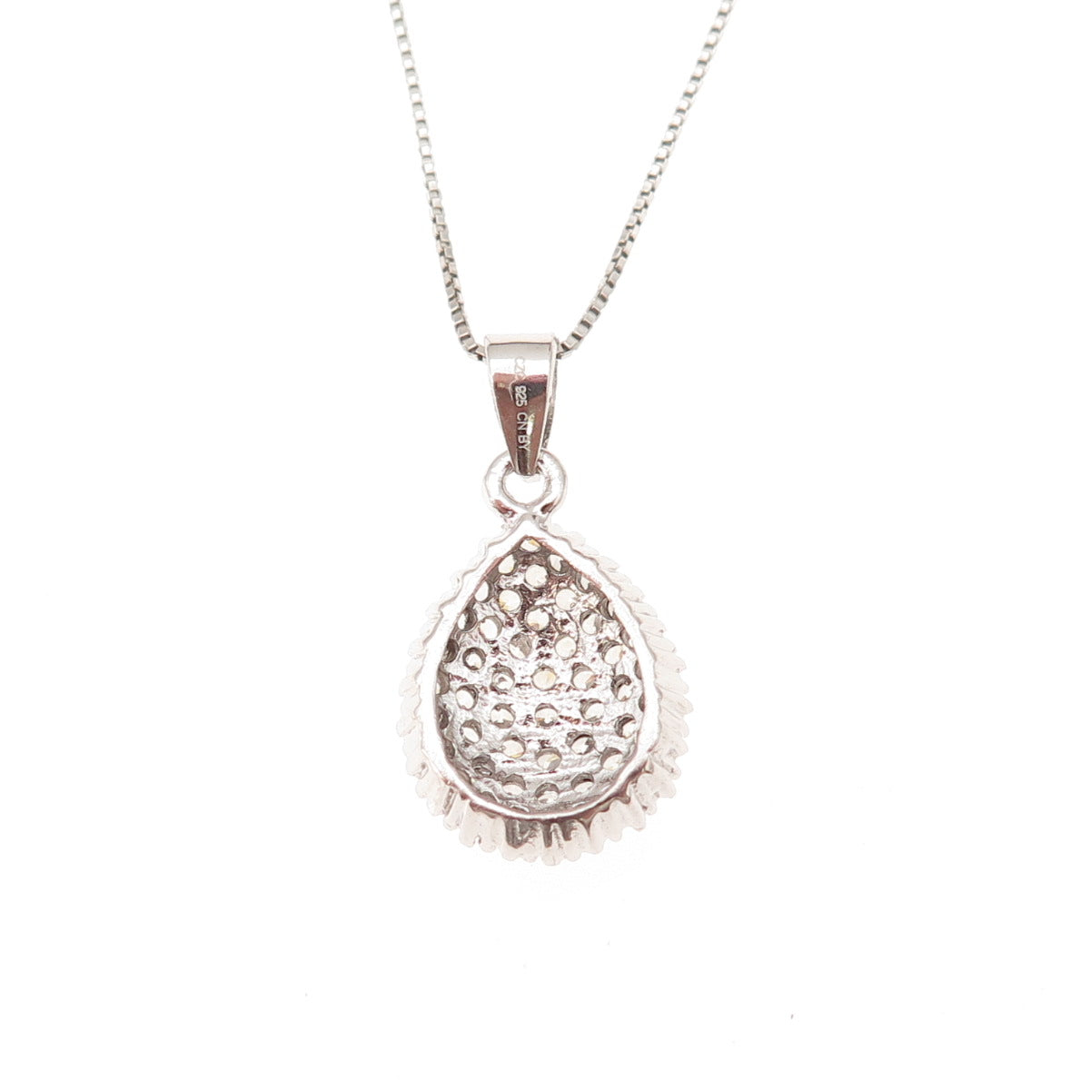 925 Sterling Silver Round-Cut C Z Teardrop Box Chain Necklace 18"