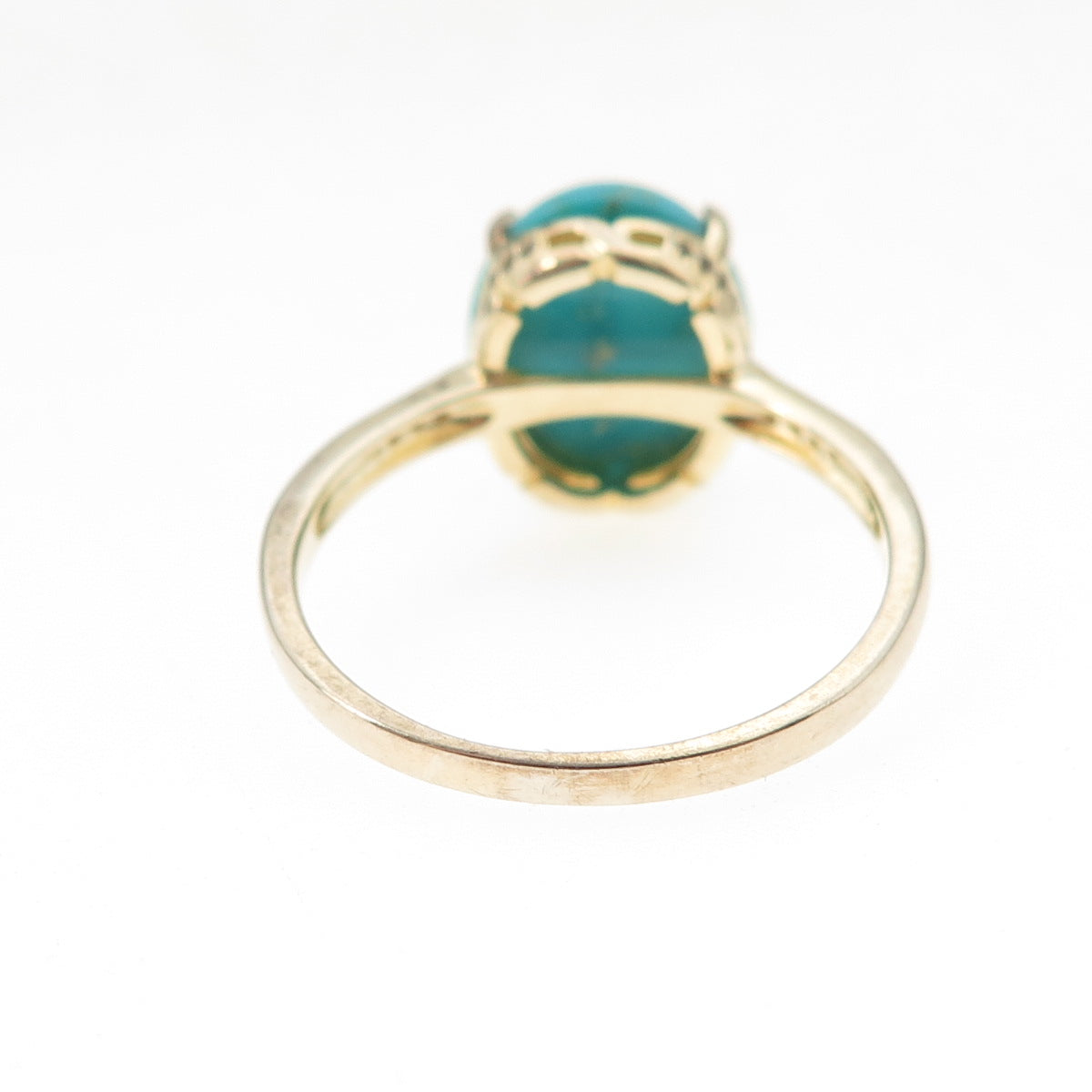925 Sterling Silver Gold Plated Real Turquoise & White Topaz Ring Size 8