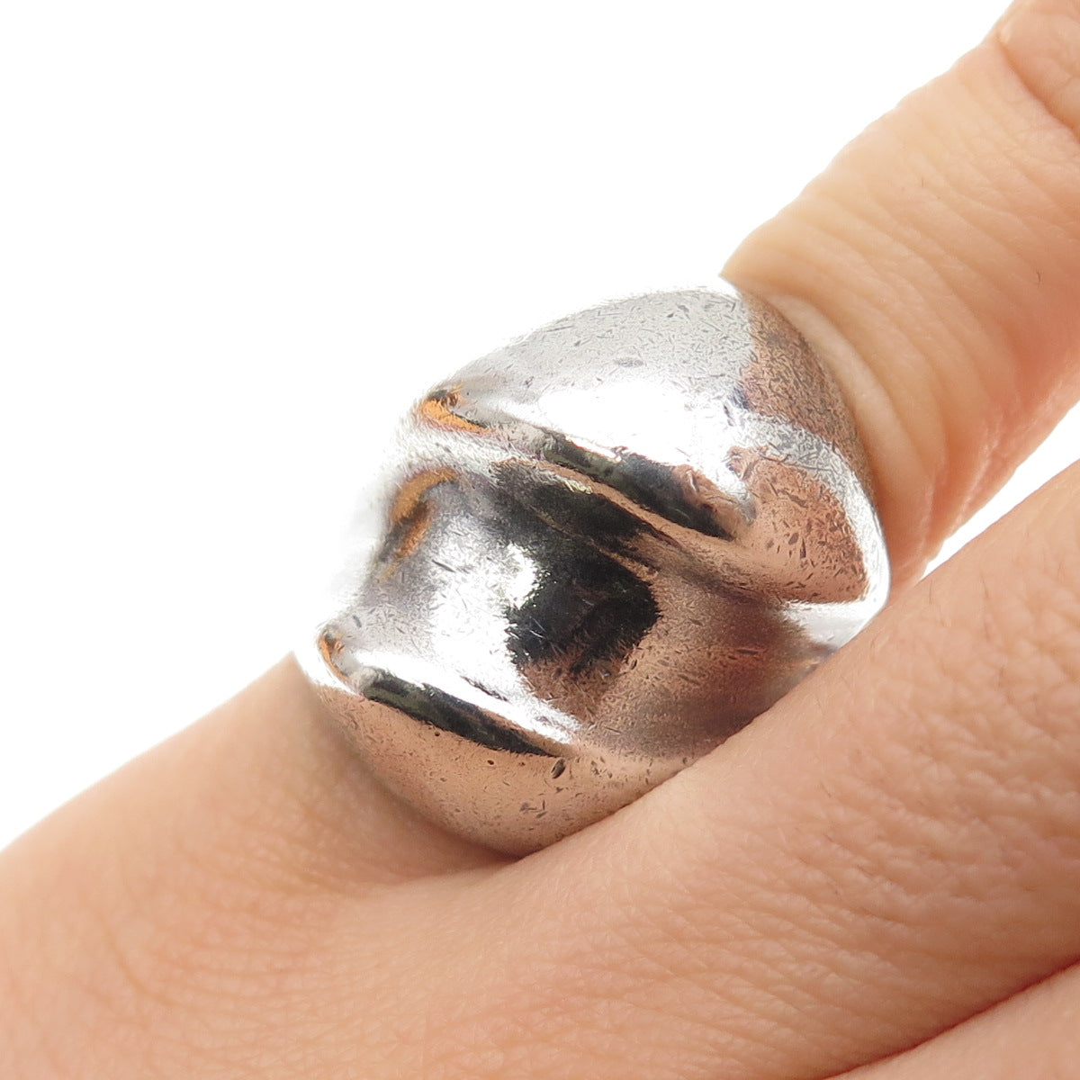 925 Sterling Silver Vintage Modernist Dome Oxidized Statement Ring Size 4