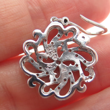 SAI 925 Sterling Silver Round-Cut C Z Flower Dangle Earrings