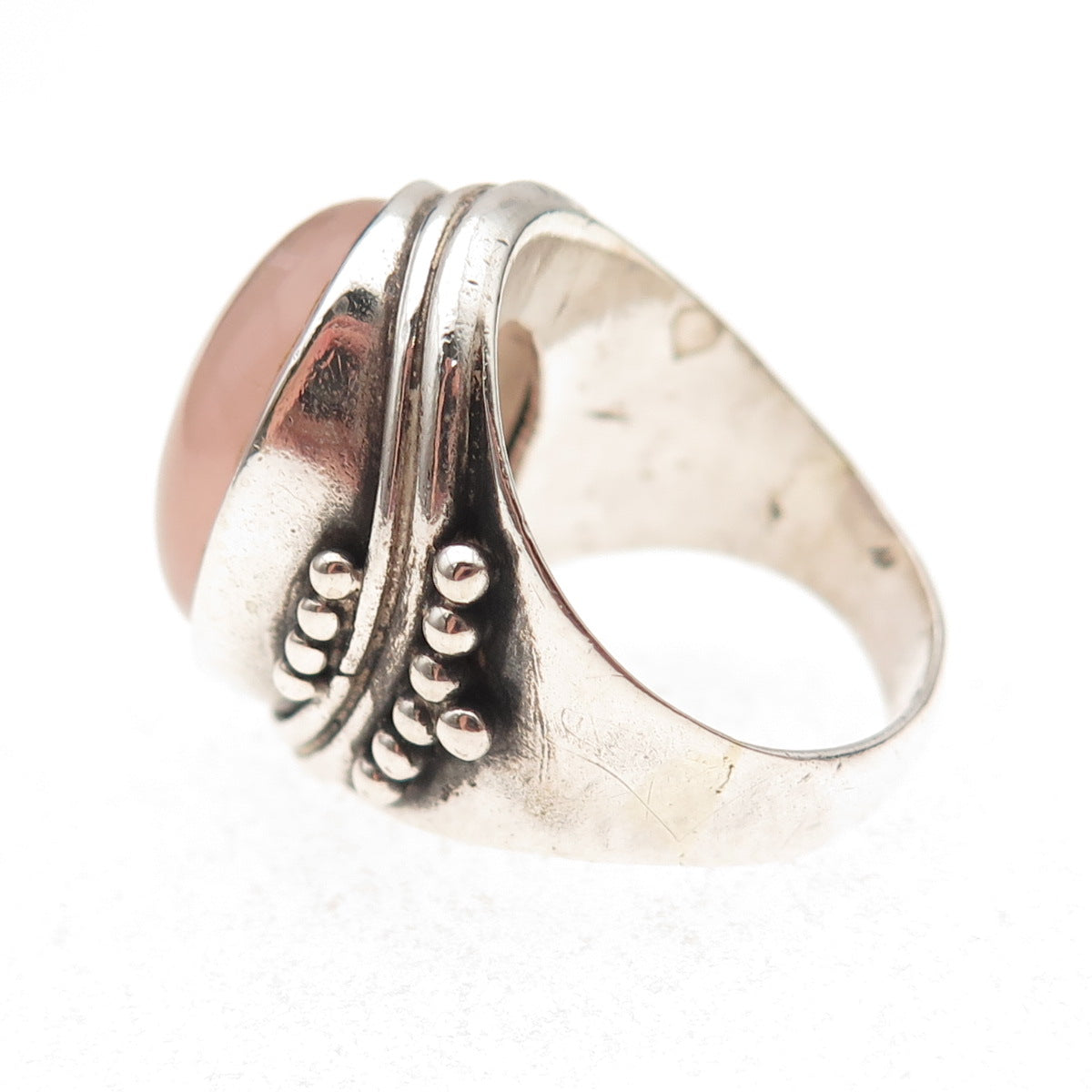 925 Sterling Silver Vintage Southwestern Real Rose Quartz Tribal Ring Size 6