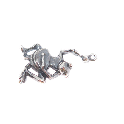 925 Sterling Silver Vintage Frog & Drum Oxidized Charm Pendant