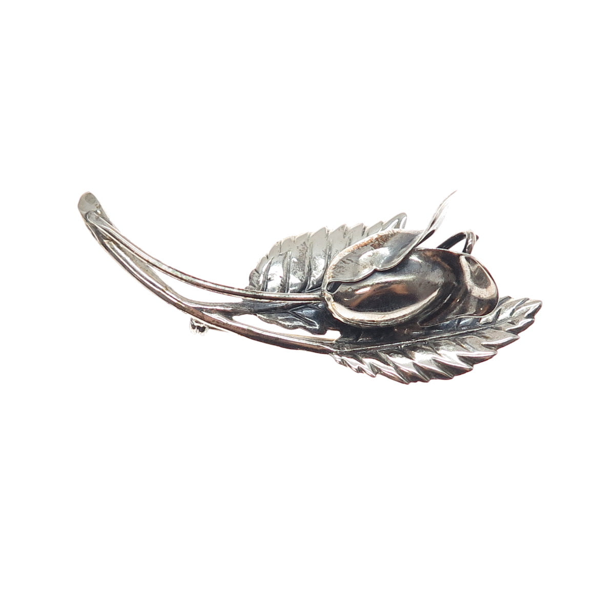 JEWELART 925 Sterling Silver Antique Art Deco Rose Flower Oxidized Pin Brooch