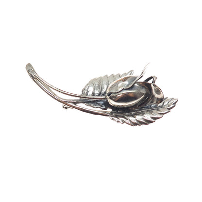 JEWELART 925 Sterling Silver Antique Art Deco Rose Flower Oxidized Pin Brooch
