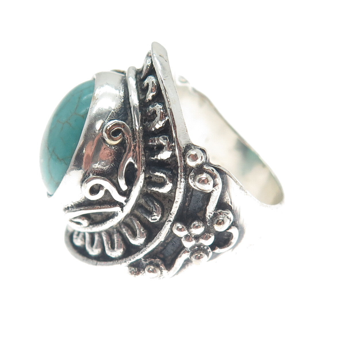 925 Sterling Silver Vintage Lone Mountain Turquoise Sun Oxidized Ring Size 10.5