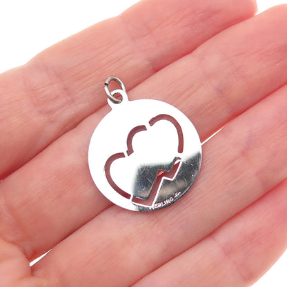 Griffith & Sons 925 Sterling Silver Vintage Couple Heart Charm Pendant