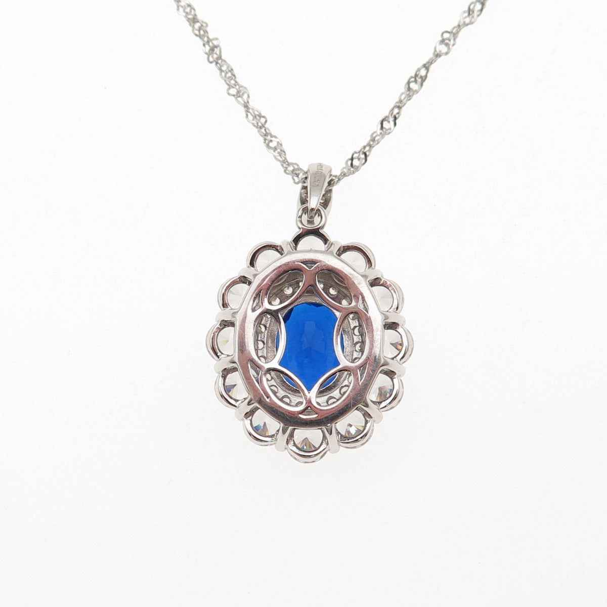925 Sterling Silver Blue & White C Z Singapore Chain Necklace 18-20"