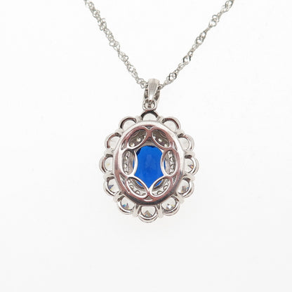 925 Sterling Silver Blue & White C Z Singapore Chain Necklace 18-20"
