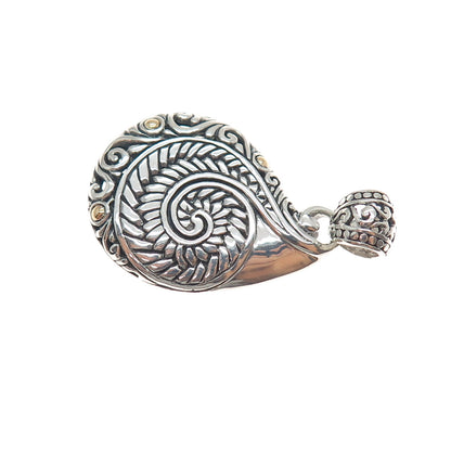 925 Sterling Silver & 18K Gold Vintage Modernist Swirl Oxidized Charm Pendant