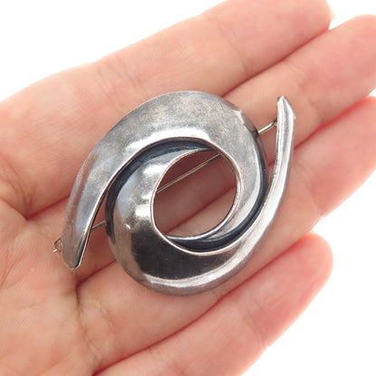 925 Sterling Silver Vintage Mexico Modernist Interlocked Oxidized Pin Brooch