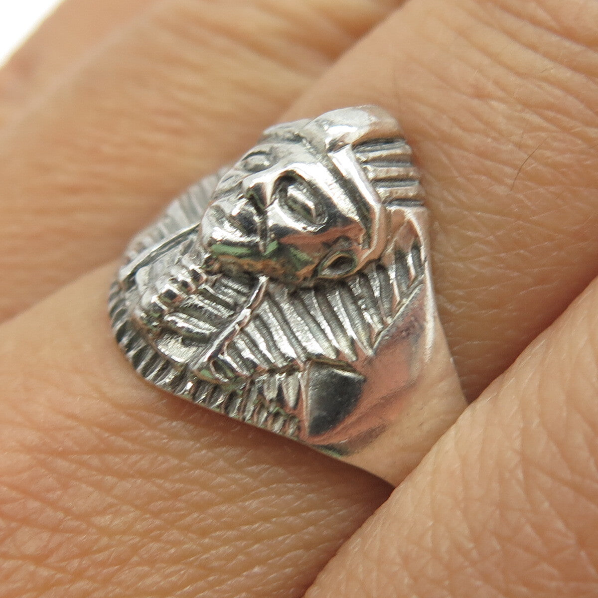 925 Sterling Silver Vintage King Tut Egyptian Pharaoh Ring Size 9.5