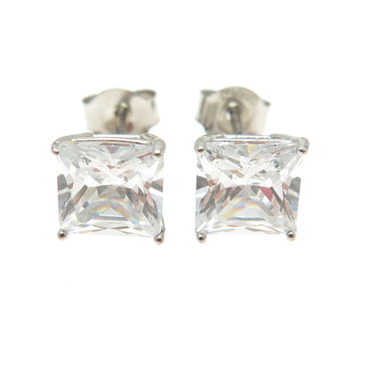 JCM Jacmel Mauritius 925 Sterling Silver Princess-Cut Shaped C Z Stud Earrings