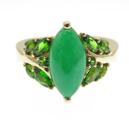 MICHELLE ALBALA 925 Sterling Silver Gold Plated Jade & Peridot Ring Size 10.25