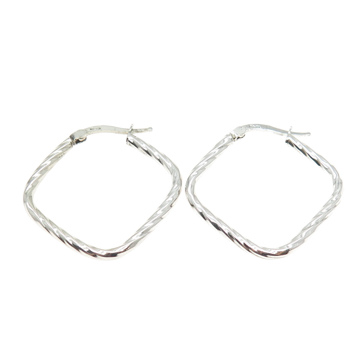 925 Sterling Silver Twisted Square Hoop Earrings