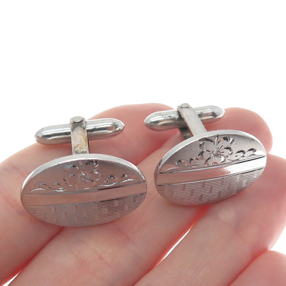 925 Sterling Silver Antique Art Deco Engraved Floral Cufflinks