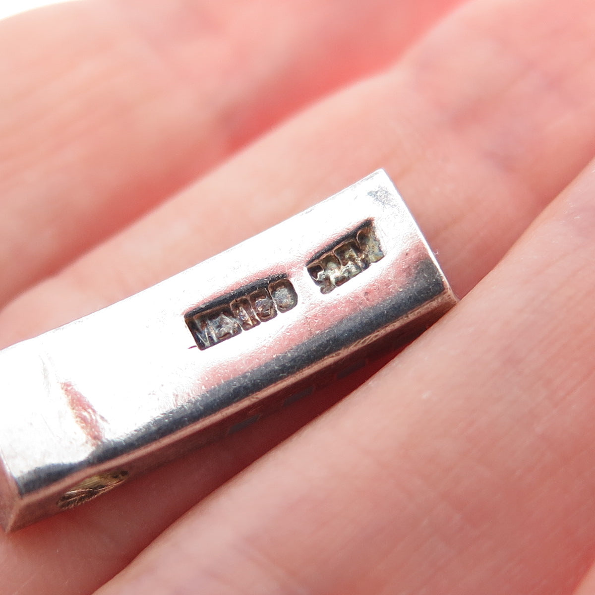 925 Sterling Silver Vintage Mexico Real Turquoise Bar Minimalist Slide Pendant