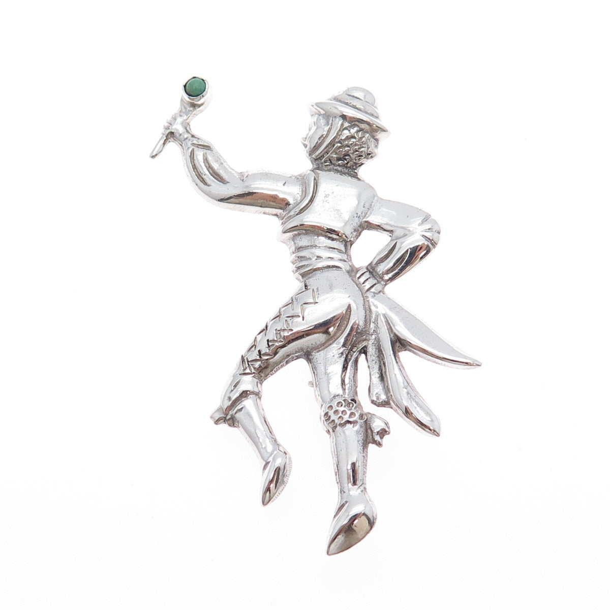 925 Sterling Silver Vintage Mexico Real Turquoise Dancer Pin Brooch
