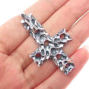 925 Sterling Silver Vintage Modernist Cross Oxidized Charm Pendant