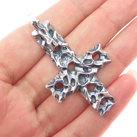 925 Sterling Silver Vintage Modernist Cross Oxidized Charm Pendant