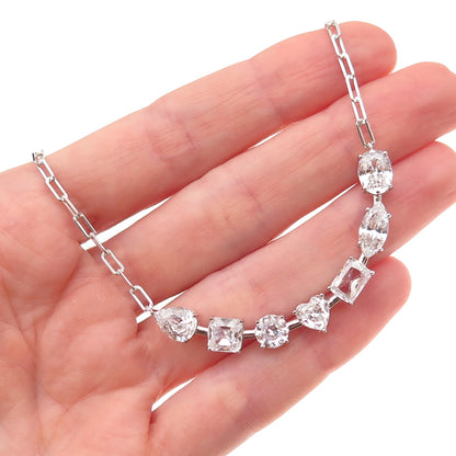 925 Sterling Silver Muti-Cut C Z Paperclip Chain Necklace 18-20"